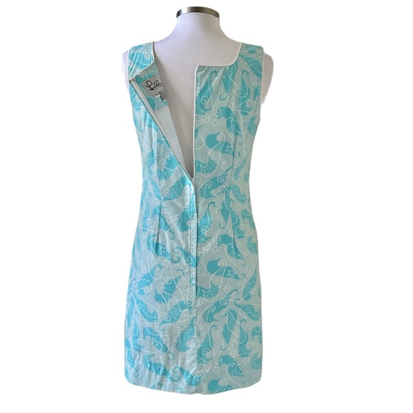 Lilly Pulitzer Sleeveless Krista Shift Dress in Scuba Blue Seahorse Size 4 - Picture 8 of 11